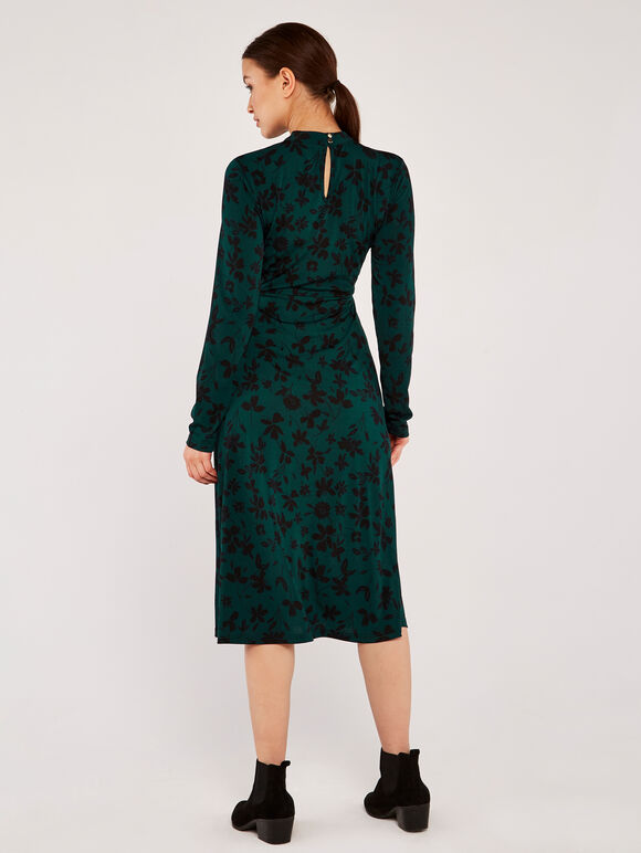 Floral Mock Neck Dress, Green, large