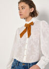 Embroidered Leaf Chiffon Blouse, Cream, large