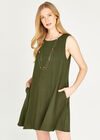 Textured Linen Sleeveless Dress, Green, large