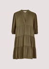 Herringbone Tiered Mini  Dress, Khaki, large