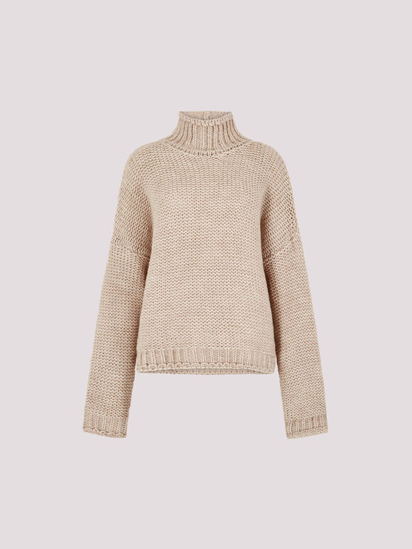 Oversized Chunky Knit Jumper, Stone, large