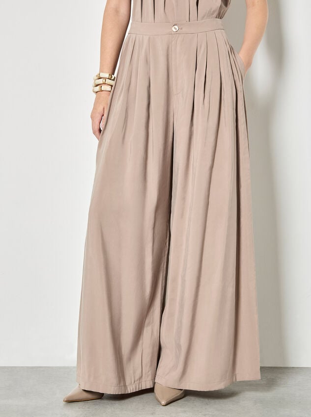 Soft Pleat Wide-Leg Trousers, Stone, large