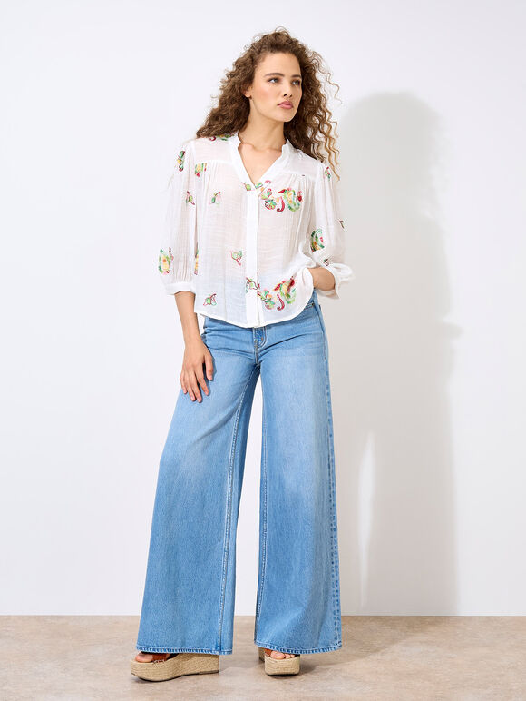 Floral Paisley Embroidered Blouse, White, large