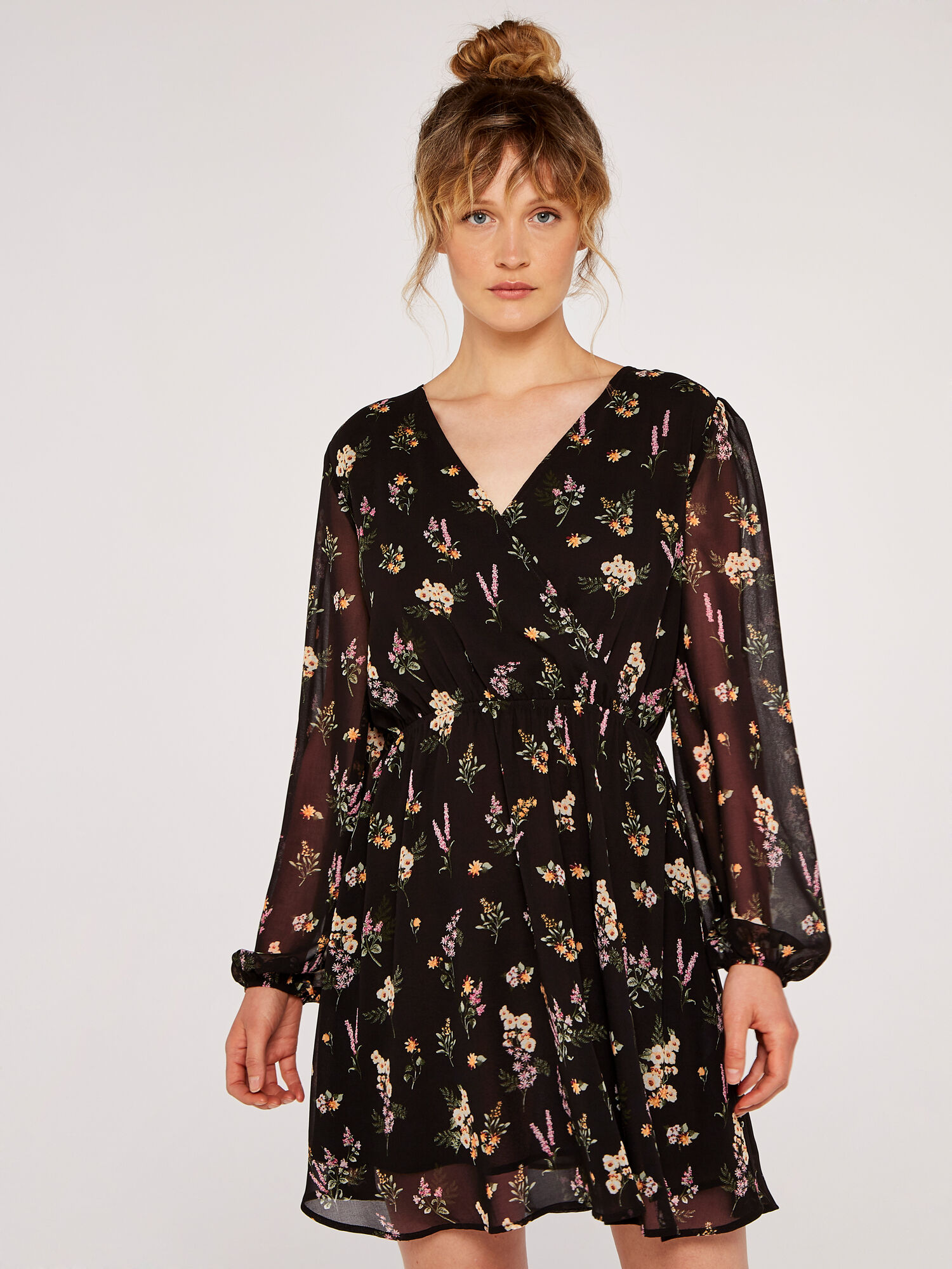 Apricot black floral dress 2025
