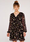 Floral Botanical Wrap Dress, Black, large