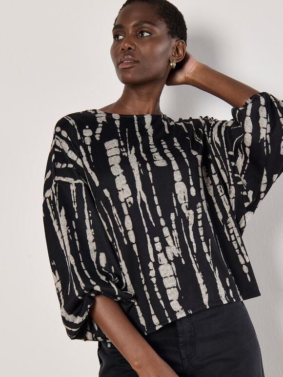 Tie Dye Stripe Top, Black, large