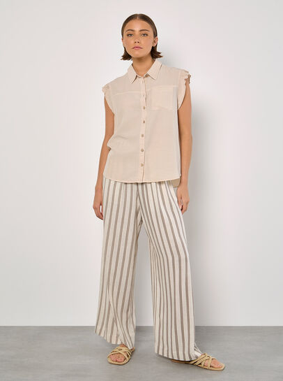 Ruffle Sleeve Soft Slub Blouse
