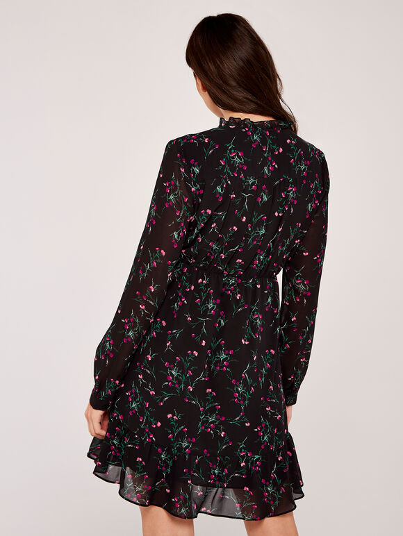 Watercolour Thistle Ruffle Dress, Black, large