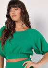 Puff Sleeve Textured Crop Top, Green, large