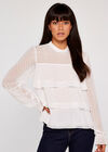 Sheer Dobby Long Sleeve Tiered Top, Cream, large