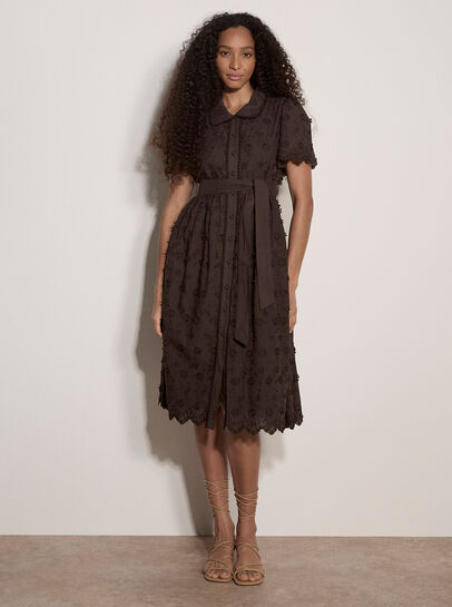 Cotton Floral Embroidered Midi Dress