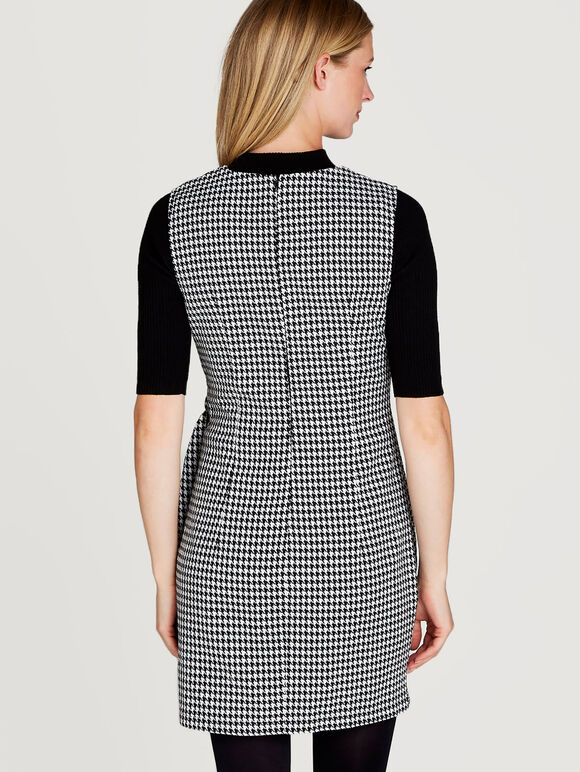 Black Houndstooth Side Knot Dress, Black, large