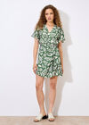 Floral Paisley Wrap Mini Dress, Green, large