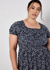 Brush Spot Milkmaid Midi Dress, Navy, large