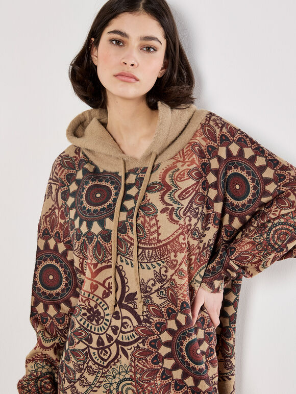 Mandala Hooded Tunic Jumper, Rust, large