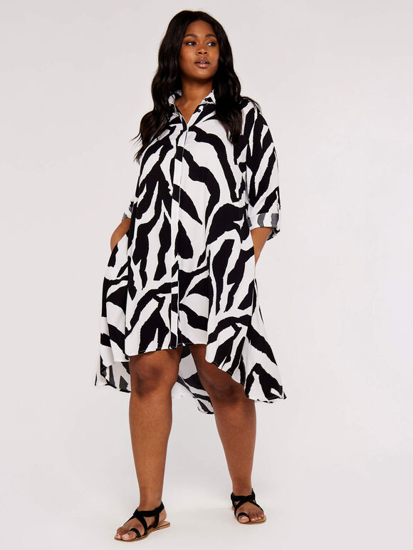 Curve Zebra Oversized Dress, White, large