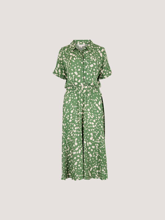 Scattered Squares Shirt Midi Dress, Green, large