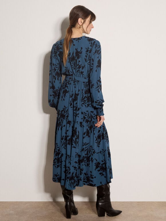 Floral Crepe Midi Dress, Teal, large