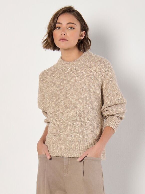 Flecked Knit Chunky Jumper, Stone, large