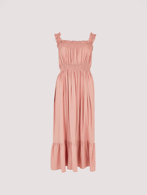 Check Smocked Midi Dress, Pink, large