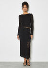 Floral Leaf Lace Midi Skirt, Black, large