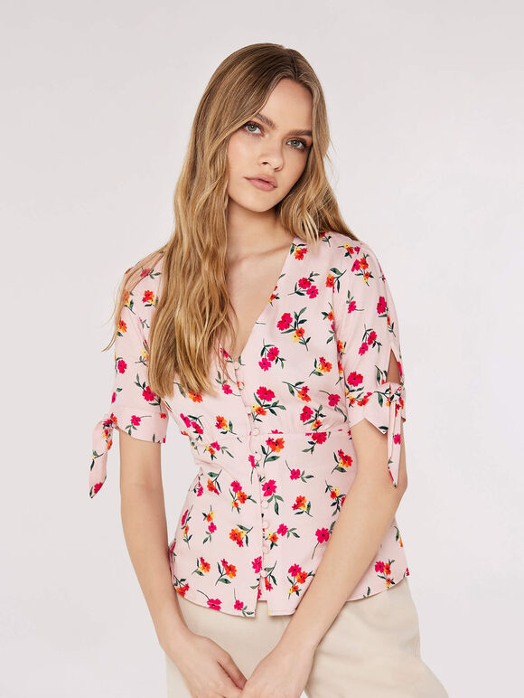 Floral Bow Detail Top, Pink, large