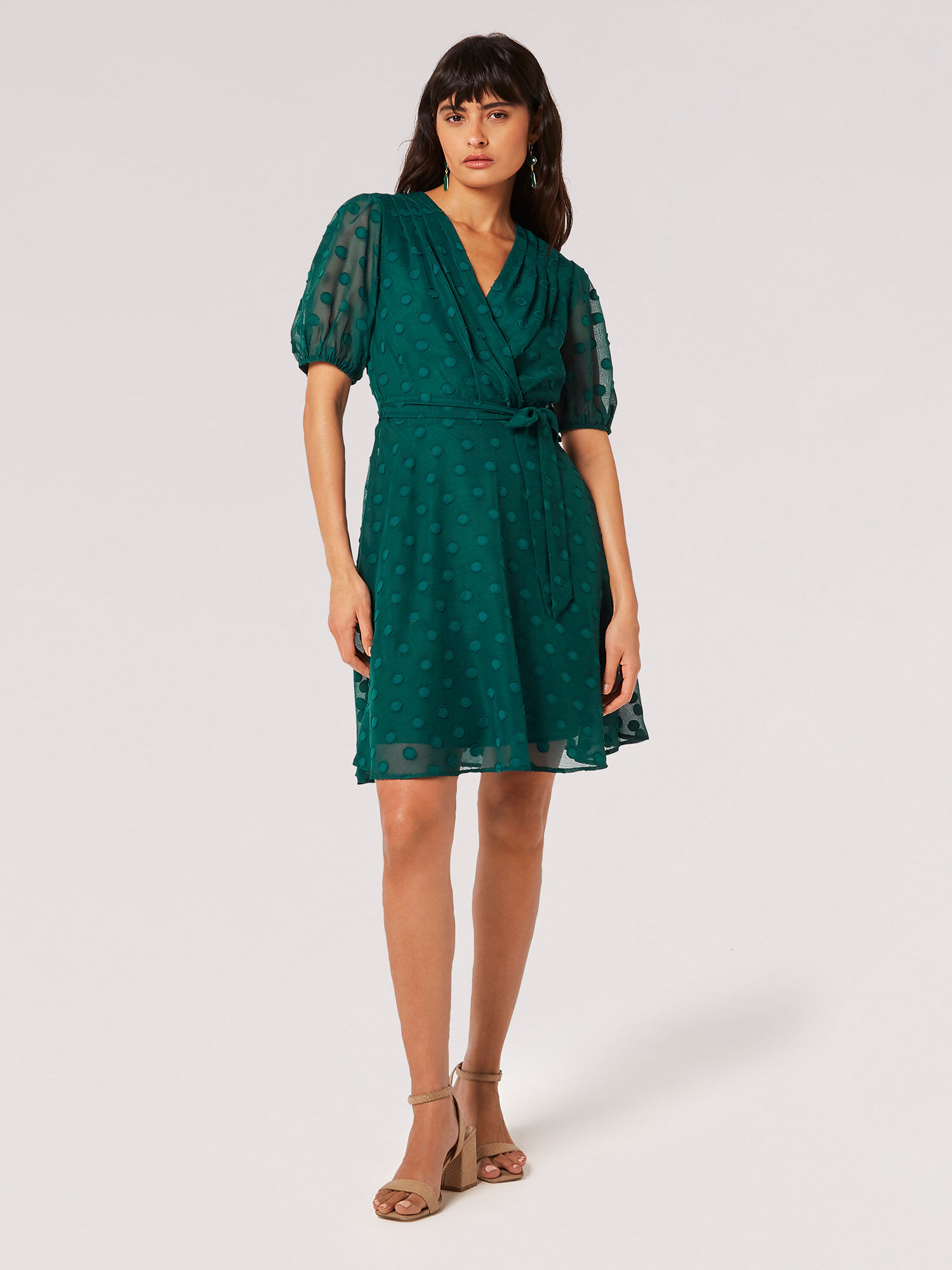 Green spot wrap dress clearance