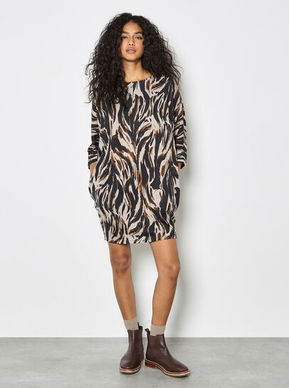 Zebra Print Knitted Cocoon Mini Dress