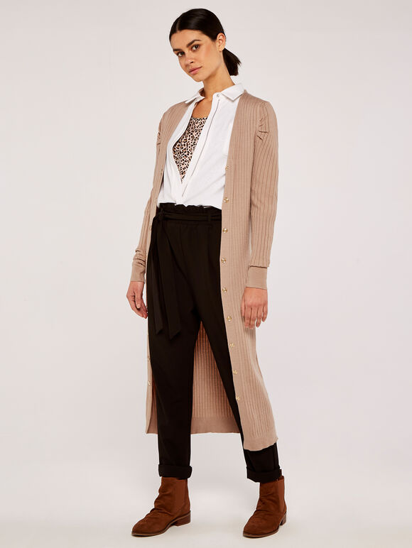 Ribbed Longline Cardigan, Stone, large