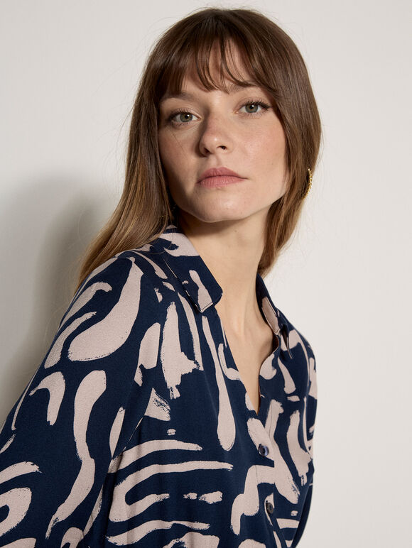 Abstract Brushstroke Midi Dress, Navy, large