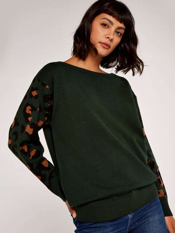 Animal Sleeve Jumper, Green, large