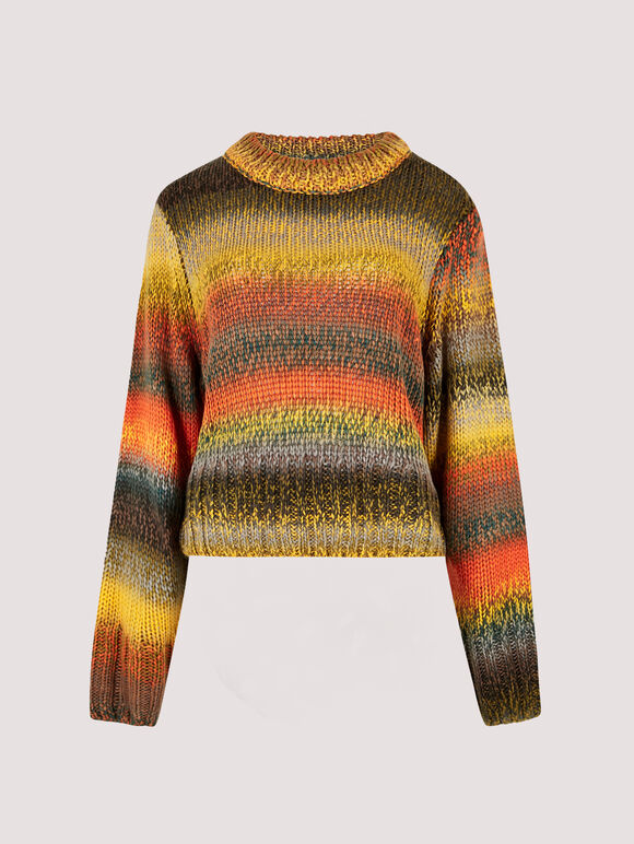 Chunky Knit Tonal Stripe Jumper, Khaki, large
