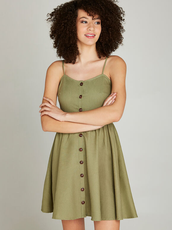 Button Down Cami Dress, Khaki, large