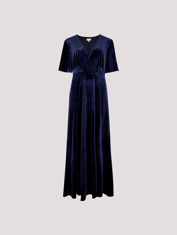Velvet Wrap Maxi Dress, Navy, large