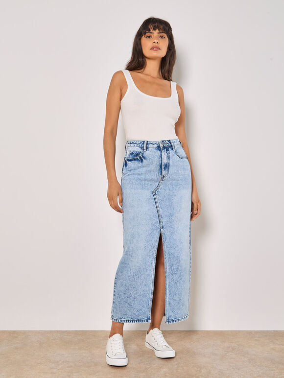 Amara Denim Maxi Skirt, Sky Blue, large