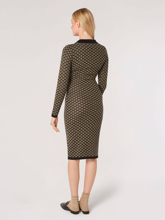 Geometric Bodycon Knit Midi Dress, Khaki, large