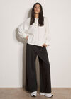 Waffle Knit Button Neck Top, Cream, large