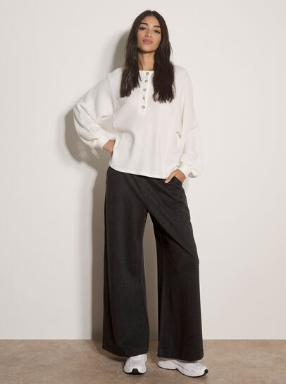 Waffle Knit Button Neck Top