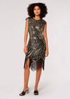 Art Deco Sequin Fringe Mini Dress, Black, large