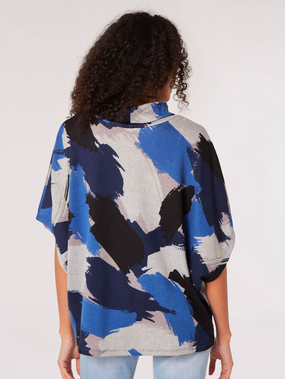 Paint Stroke Cowl Neck Top, Blue, large