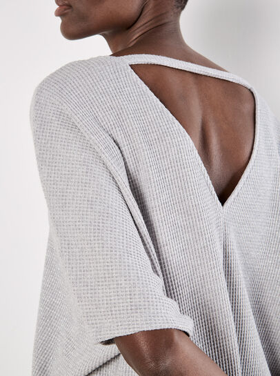 Metallic Sparkle Waffle Knit Cut-Out Top