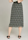 Black Graphic Leaf Floral Midi Skirt, Black, large