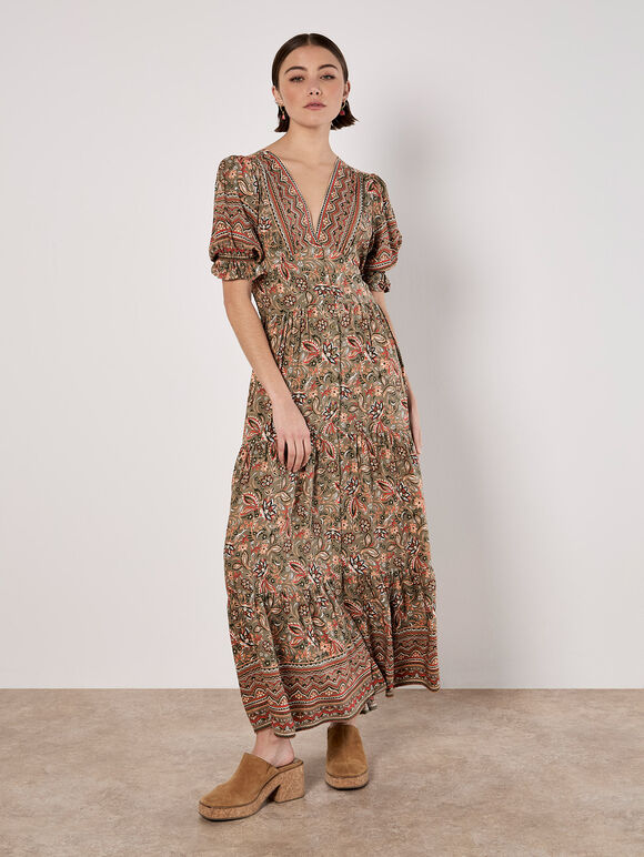 Sarasa Floral Maxi Dress, Khaki, large