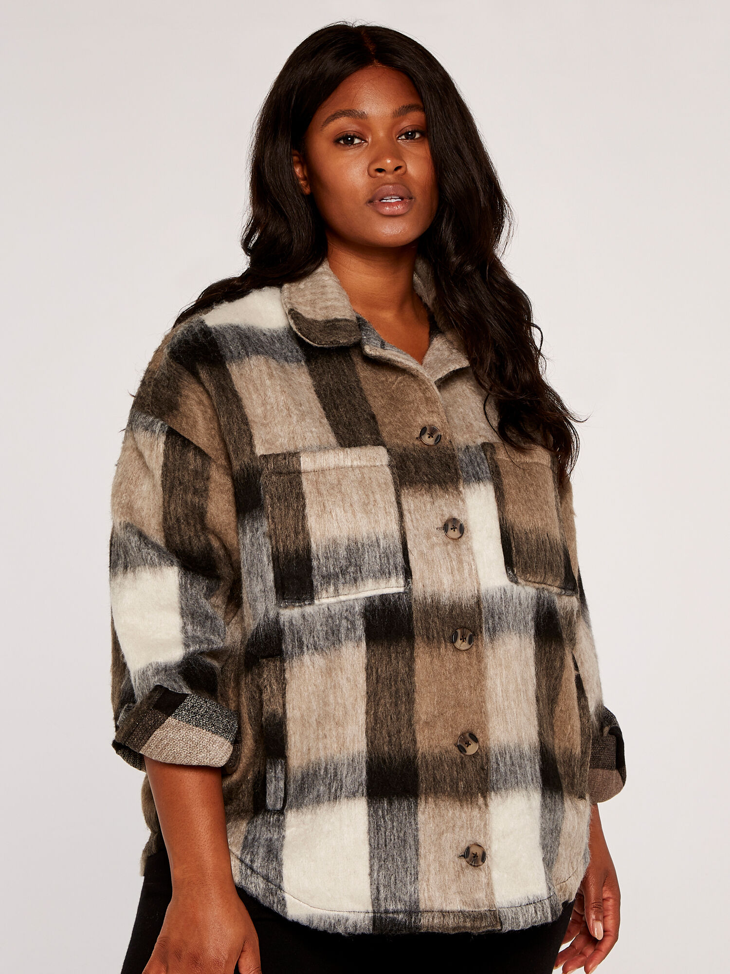 Curve Soft Check Shacket Apricot Clothing