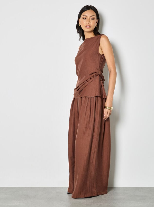 Side Knot Woven Top, Brown, large