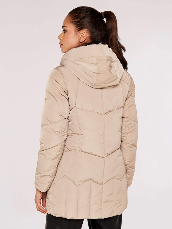 Hooded Puffer Jacket, Stone, large