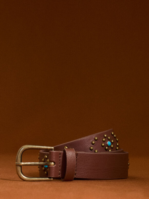 Bronze Studded Belt, Brown, large