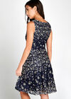 Printed Lace Skater Dress, Navy, large