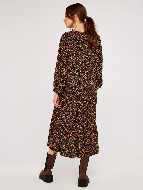 Ditsy Midi Dress, Black, large