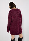 Cable Knit Oversized Jumper Mini Dress, Burgundy, large